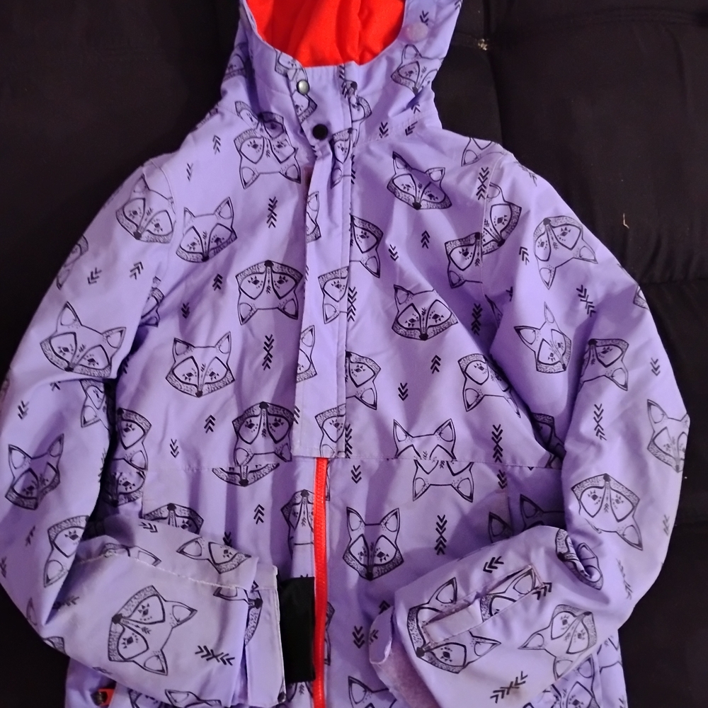 O'Neill Purple and Red Raincoat with Cat Print